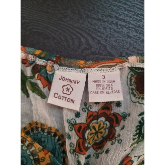 Y2k Johnny Cotton 100% Silk Sheer Floral Blouse Sz S Ivory Boho Hippie Festival - Picture 5 of 8